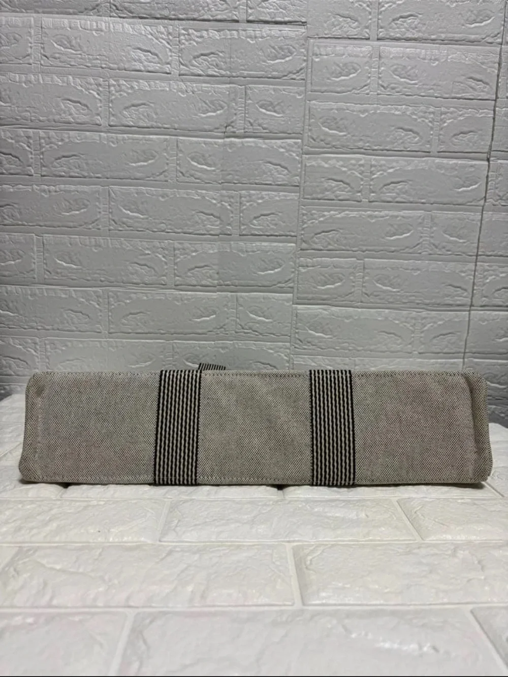 Hermes Natural Canvas Tote with Black Striped Handles